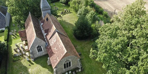 Aerial photograph of a church